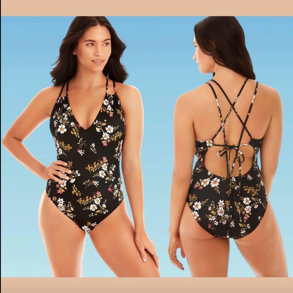 NEW $60 Beach Betty Miracle Brands Floral Slim One Piece Swimsuit [ Large ] 3354